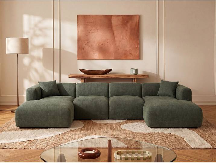 Großes modulierbares Ecksofa als Wohnlandschaft in Stoff Grün von Maison Céphy POGNI
