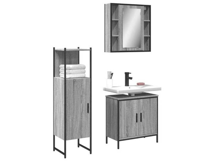 Gris - Ensembles de meuble - Ensemble d'armoires de salle de bain 3 pcs - sonoma gris 6759