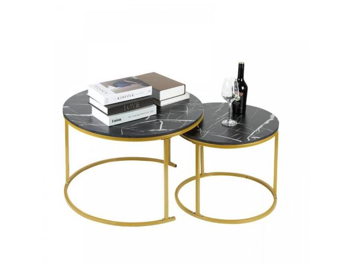 KEDIA Lot de 2 Tables Basses Or Noir Table de Salon Ensemble de Tables d'appoint Design Moderne Table Basse de Salon Robuste