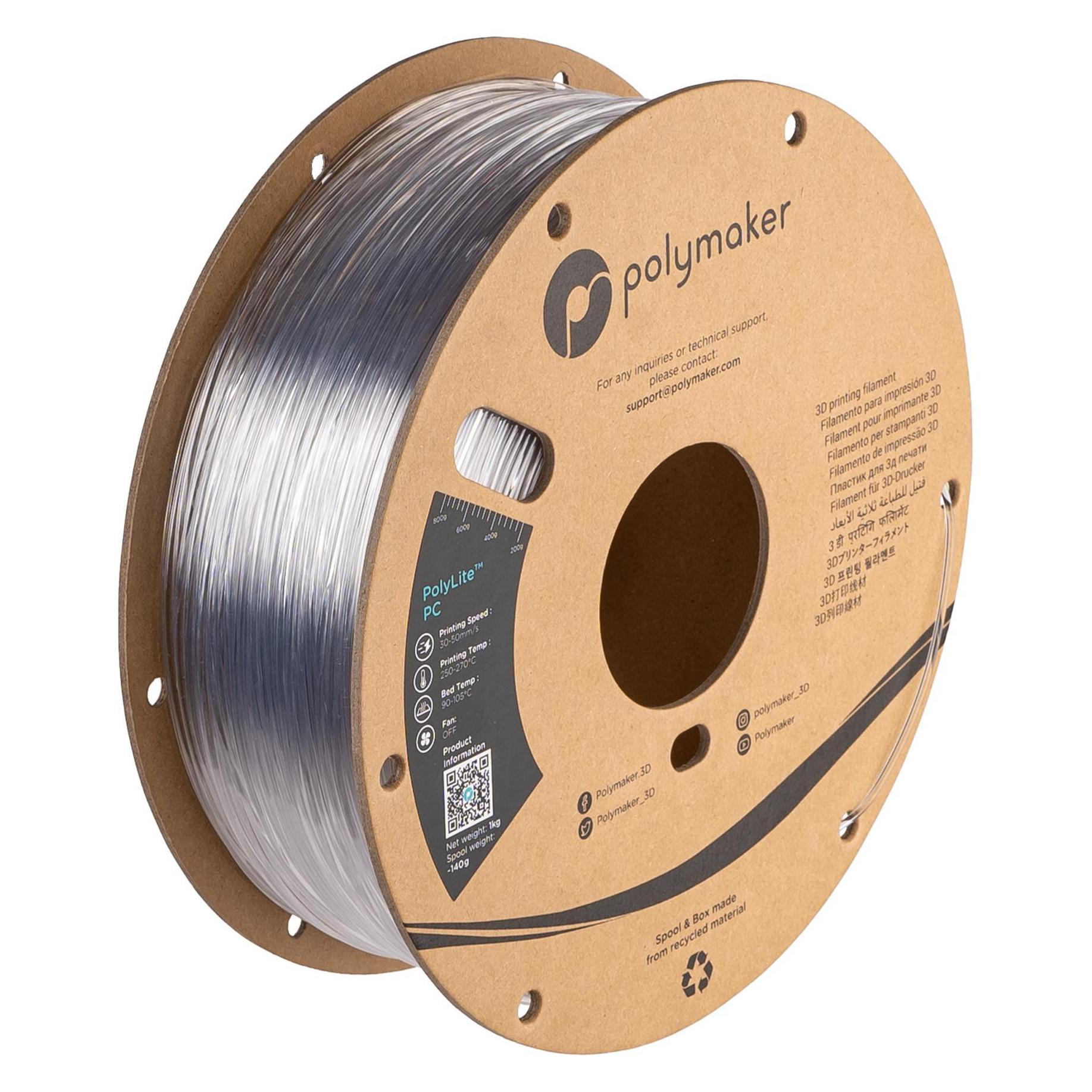 Polymaker PC01001 PolyLite Filament PC (Polycarbonat) hohe Steifigkeit, hitzebes (PC, 1000 g, 1.75 mm) (PC01001)
