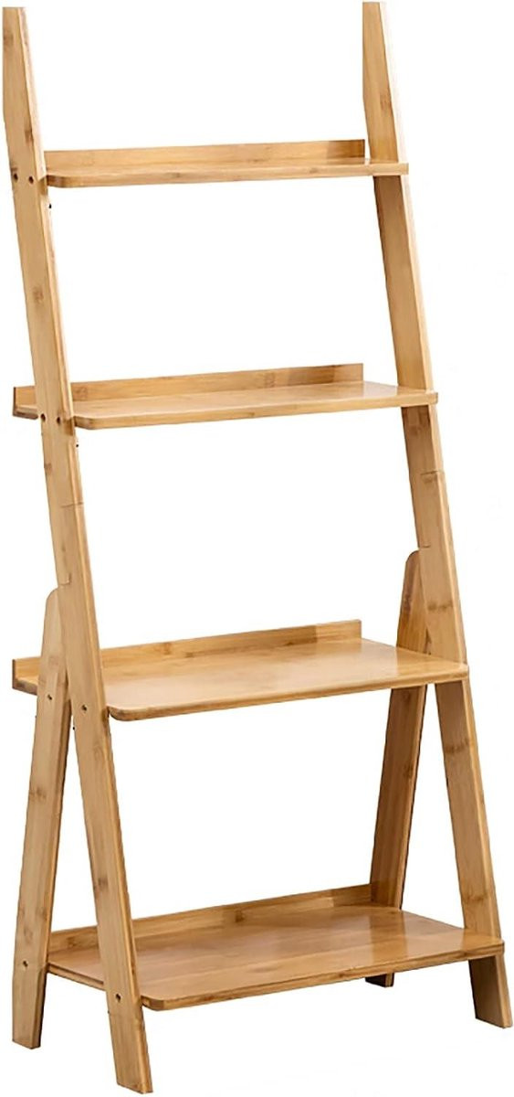 Bamboe Boekenplank Ladder Opbergrek met 4 Lagen - Houtkleur
