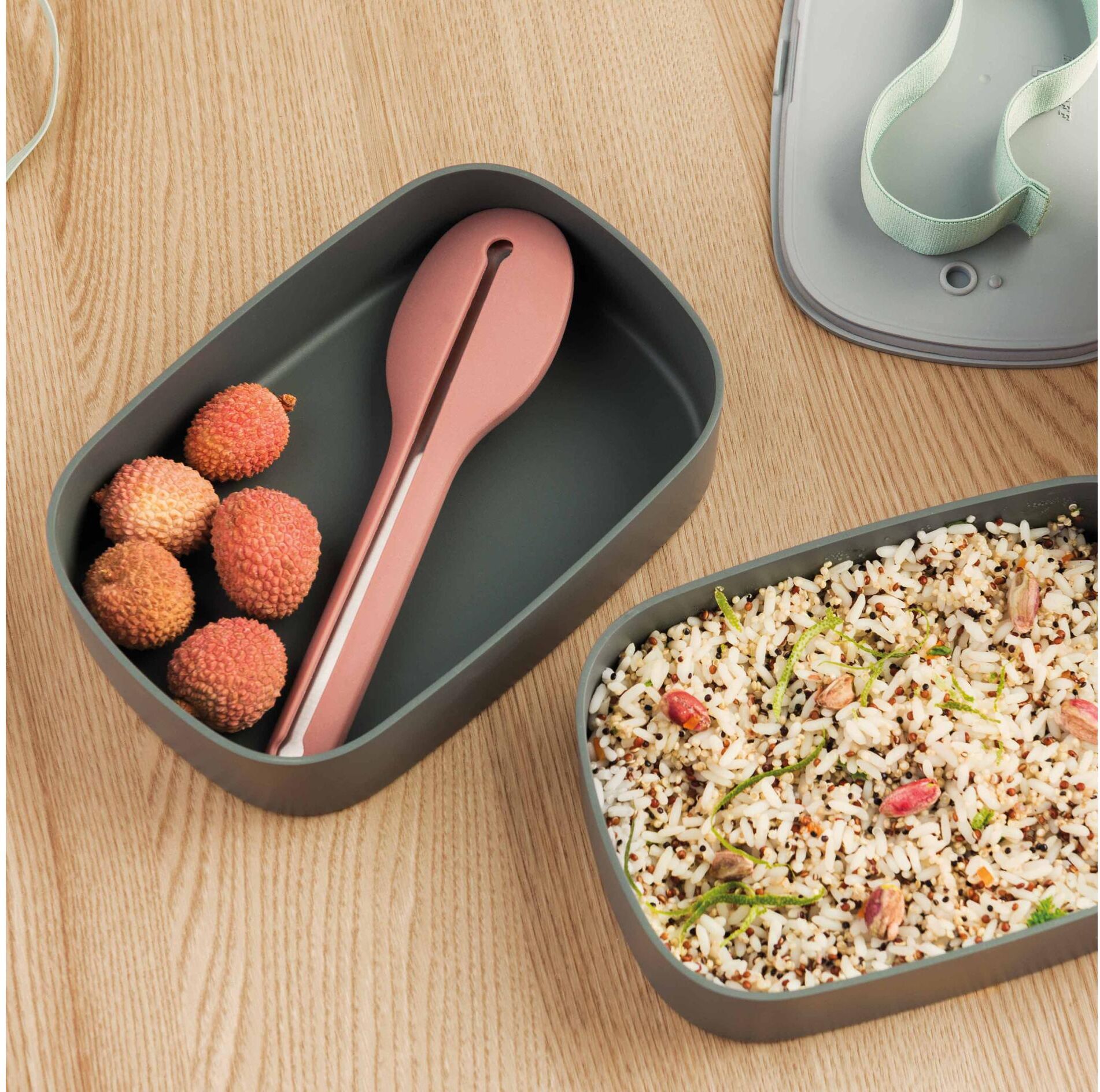 Lunchbox BERGHOFF "Bento Leo", grau, B:19cm H:9cm L:9cm, Polyprophylen (PP), Lebensmittelaufbewahrungsbehälter, Lunchbox grau B/H/L: 19cm x 9cm x 9cm