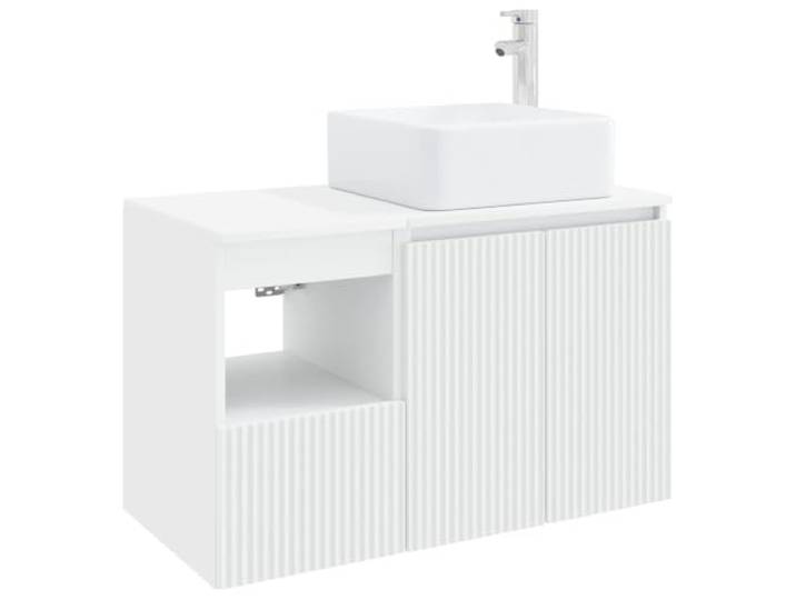 Badezimmermöbel-Set 2-teilig weiß Holz technisch Eitelkeit Schrank Wanddesign, platzsparend, anpassbare Löcher, 1 Schublade, 2 Türen, Montage erforderlich, 33,72 kg