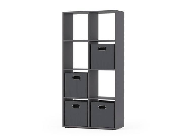 Vicco Raumteiler Scutum Grau 143 x 72 cm mit 4 Faltboxen, 8 Fächer, Rechteckig, 143x72x29 cm, Wohnzimmer, Regale, Bücherregale