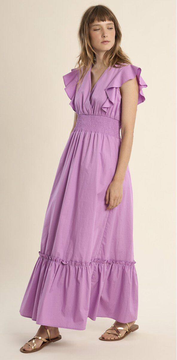 MOLLY BRACKEN Robe longue manches courtes col V