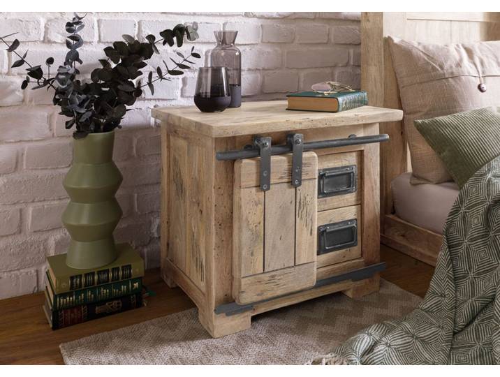 Table de chevet en bois de manguier 50x40x45, vernis beige, RAILWAY #3012