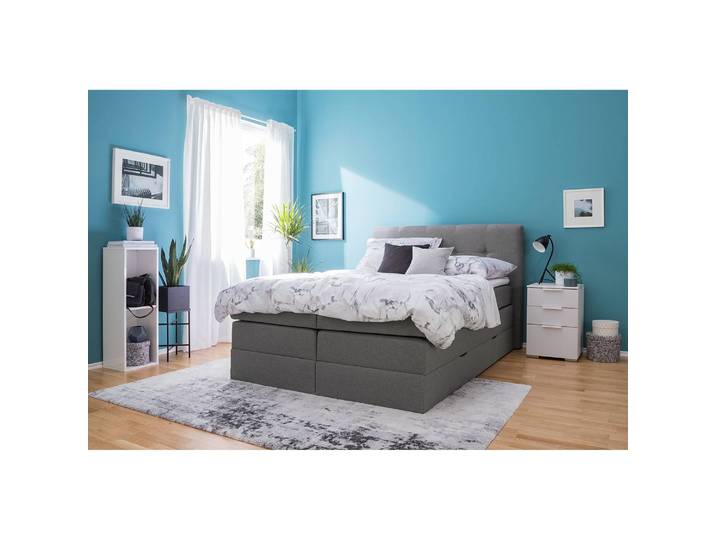 Boxspringbett Royal Night 140 x 200cm Strukturstoff Grau/Rauchgrau 2 Bettkästen