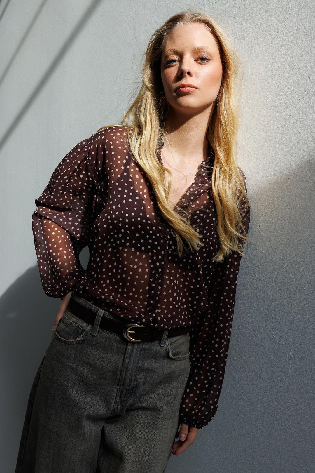 Gestipte Chiffon Knopshirt