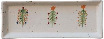 Storied Home Speckled Hand-Painted Stoneware Platter with Christmas Trees