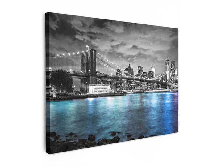 MuchoWow Leinwandbild - New York - Skyline - Stadt - Blau - 80x60 - Malerei, Blaugrau, Textil, Kiefer, Abstrakt, Rechteckig, 80x60 cm, gerahmt, Bilder & Rahmen, Bilder, Wandbilder