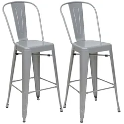 Proregal 2er-Set Barhocker mit Lehne | Sitzhöhe 77cm | Metall Industriedesign | Grau | Barstuhl Tresenhocker mit Lehne