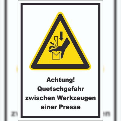 HB-Druck Achtung Quetschgefahr zwischen Werkzeugen einer Presse Aufkleber A3 (297x420mm)