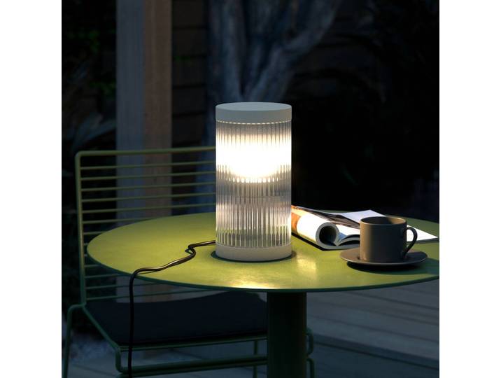 Nordlux Tischlampe Coupar für den Außenbereich, sand, creme / amber, Aluminium