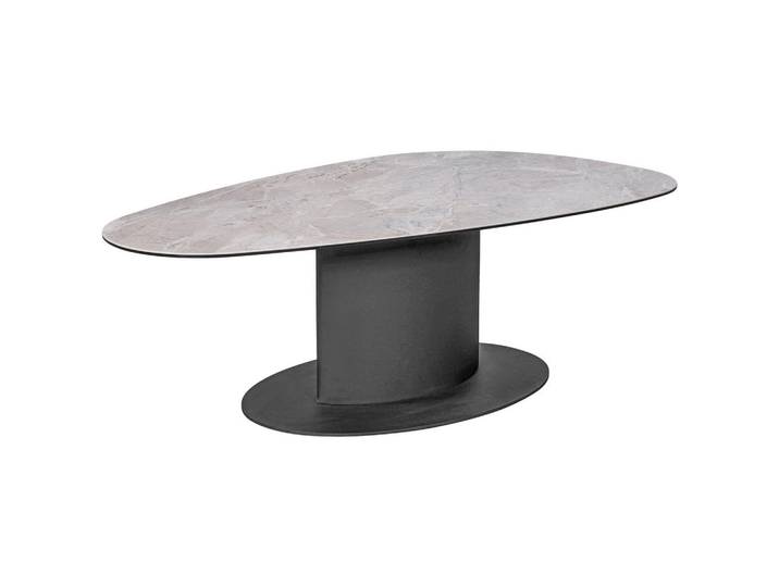 Dieter Knoll Couchtisch, Schwarz, Beige, Metall, Glas, Keramik, bootsförmig, Säule, Bodenplatte, 70x42x130 cm, einfacher Aufbau, Wohnzimmer, Wohnzimmertische, Couchtische, Couchtische Glas