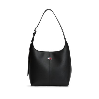Schultertasche TOMMY JEANS "TJW CITY BUCKET", Damen, Gr. B/H/T: 23cm x 28cm x 13,5cm, schwarz, Lederimitat, Taschen Schultertasche, Damen Umhängetasche, Handtasche mit verlängerbarem Tragegriff