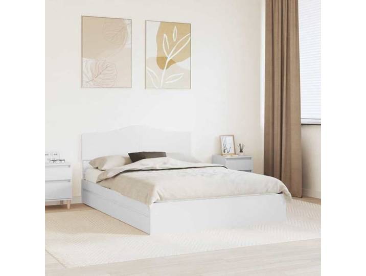 Modern White Storage Bed Frame 140 x 190 cm Engineered Wood Platform Bed with Slats