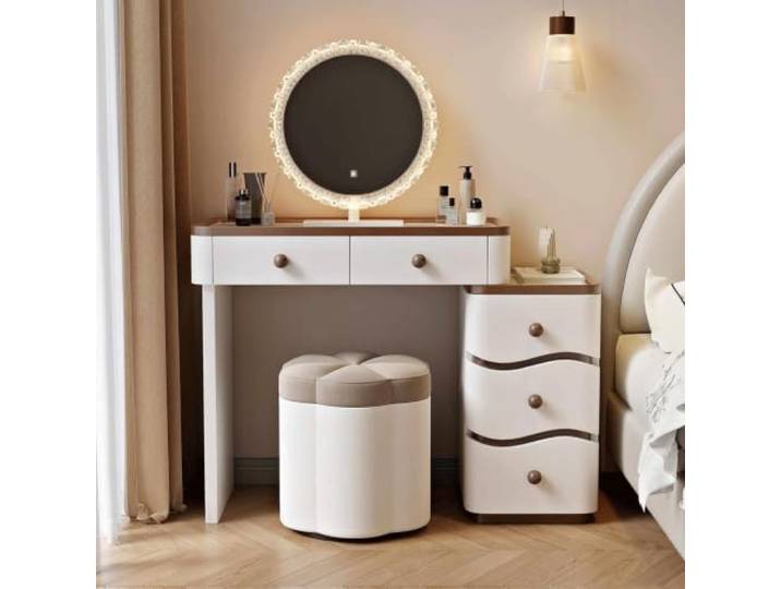 Frisiertisch-Set, integrierte Kommode Frisiertisch aus Massivholz mit Schubladen, ideal zur Aufbewahrung im Wohnzimmer(Double Drawers(31 in))