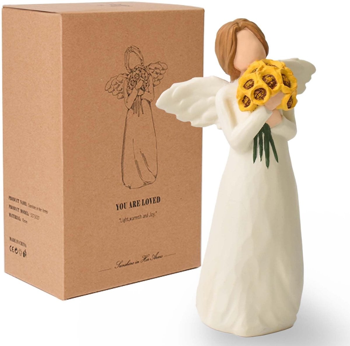 Dailygoods Beschermengel Standbeeld met Zonnebloem - Engel Beeldje voor Decoratie - 15 cm
