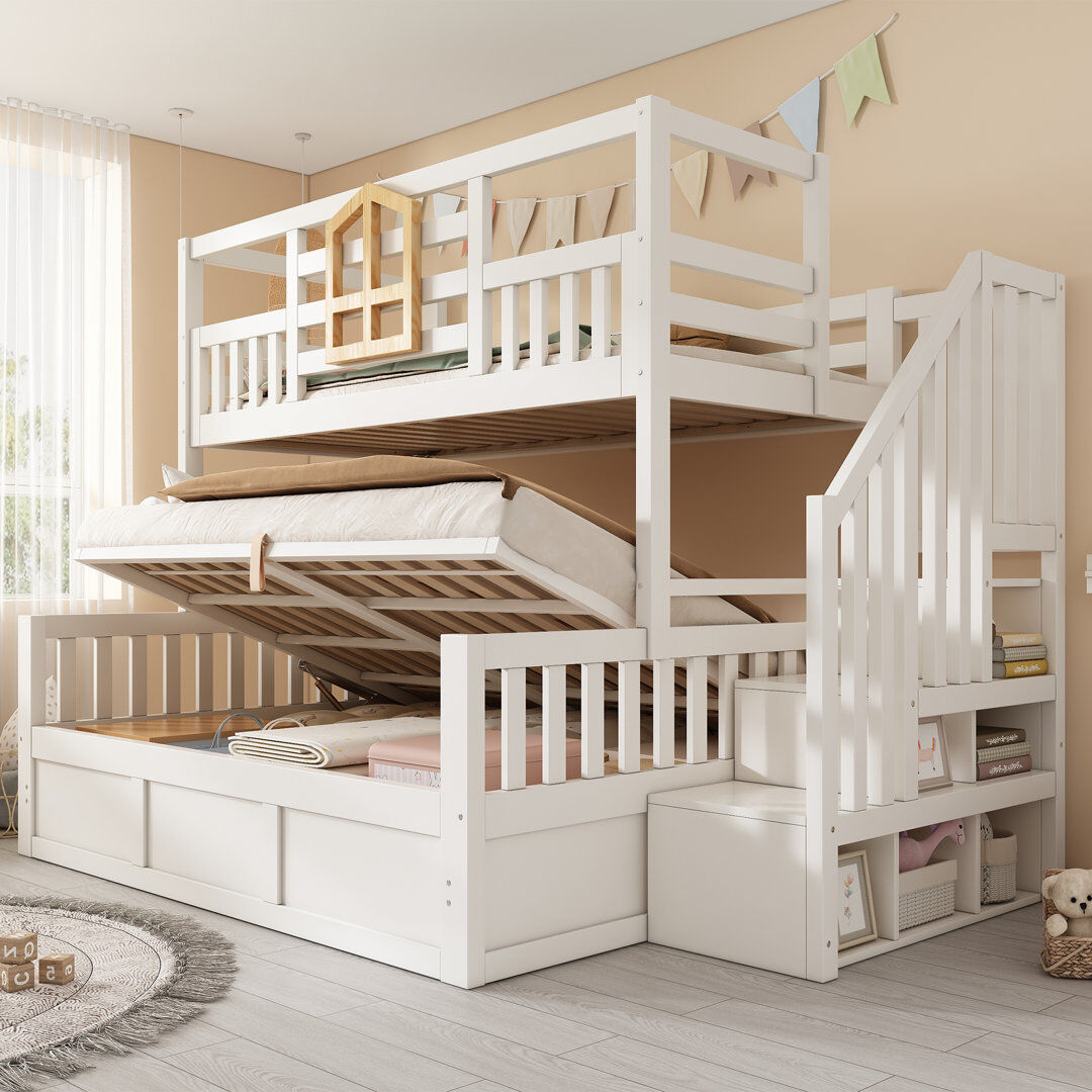 Brambly Cottage Bunk Bed 3ft + 4ft6 with ottoman and storage stairs white White