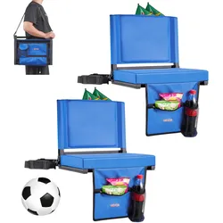 VEVOR Stadionsitz klappbarer Tribünenstuhl mit Rückenlehne, gepolsterter Tribünensitz mit Schultergurt & Getränkehalter & Haken & Seitentasche, Stadionstuhl (431,8 mm breit) Blau 2 Stk.