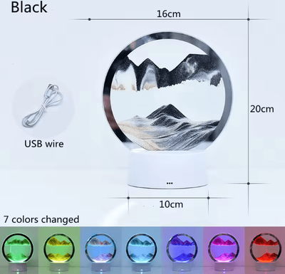 Uplift Curations 3D Quicksand LED Table Lamp Rotating Sand Art Night Light Decor black