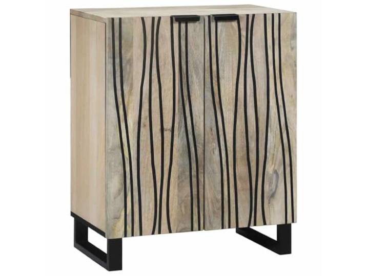 RJPLMFV Anrichte, weiß, 60 x 33,5 x 75 cm, Mangoholz, massiv Rustikales Wohnzimmermöbel, geräumige Aufbewahrung, Regale, Griffe, Esszimmer