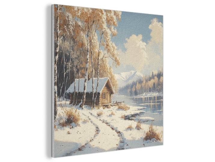 MuchoWow Akustikbild Winter - Schnee - Zuhause - Natur Akustikpaneele 80x80 cm, Hellbraun, Kunststoff, Quadratisch, 80x80x0.9 cm, Tapeten & Wandverkleidungen, Akustikpaneele