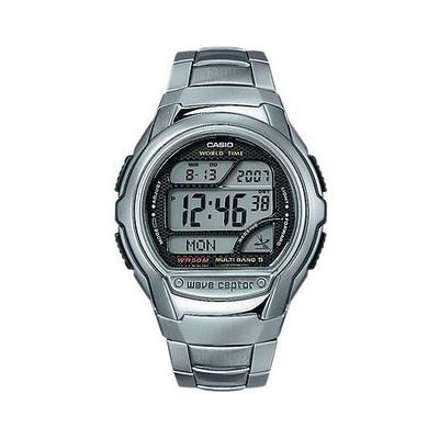 Funkchronograph CASIO FUNK, silber (silberfarben), Armbanduhren, Herren, Quarzuhr, Armbanduhr, Herrenuhr, Funkuhr, Digitaluhr, Resinarmband
