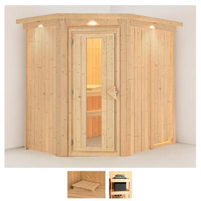 Sauna KARIBU "Swantje", beige (naturbelassen), ohne Ofen, (ohne Ofen), Saunen, ohne Ofen