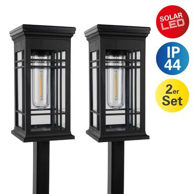 LED Solarleuchte NÄVE "Baskara", schwarz, B:6,7cm H:42cm L:6,7cm, Leuchten, 2er-Set Dekoerdspieß Laterne schwarz, Schiebeschalter, H: 42cm, IP44