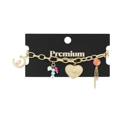 Charm-Armband ADELIA´S "LIVAYA", gold (silberfarben), Armbänder, Damen, yehwang_16, Stahl, Charm-Armband, Trendig mit Herz- und Mondanhängern