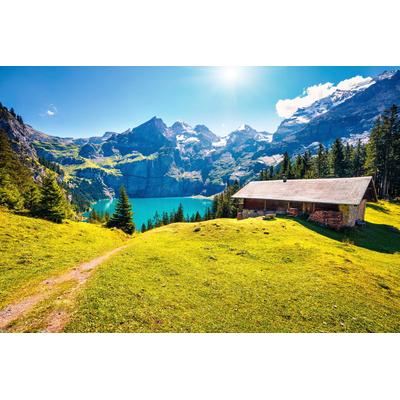 Fototapete PAPERMOON "ALPEN-SEE UND WIESE-SCHWEIZ", bunt, B:4m L:2,6m, Vlies, Tapeten