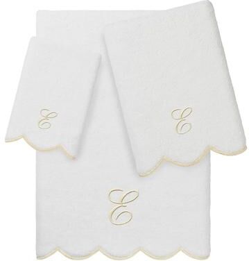 Authentic Hotel and Spa 100% Turkish Cotton Beige ADORNIA Scallop Personalized 3 Piece Towel Set - 3 Piece Set