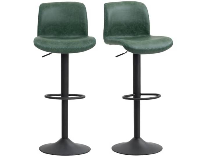 HOMCOM Barhocker Set 2er höhenverstellbar, Rückenlehne Fußstütze, Grün Barhocker, PU-Leder gepolsterte Esszimmerhocker, für Küchentheke Frühstückstheke