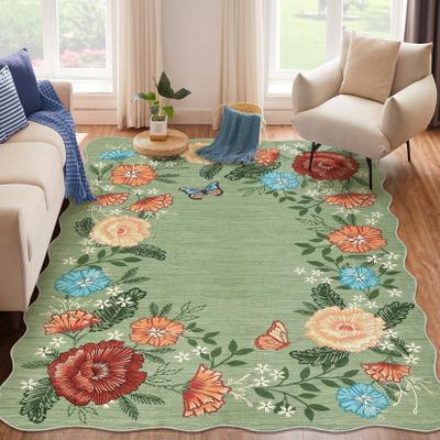 Garvee Butterfly Floral Scalloped Area Rug