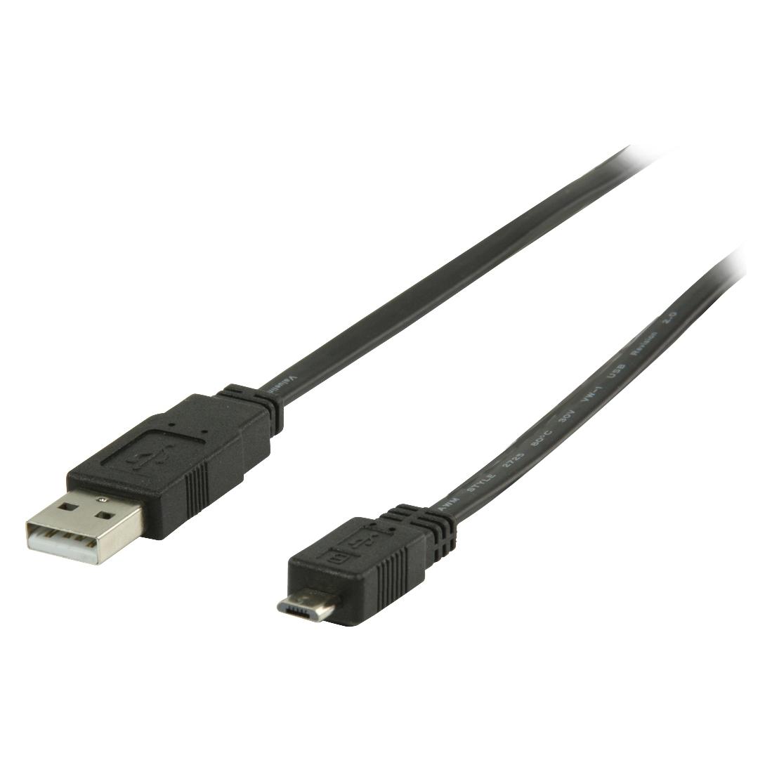 Valueline VLCP60505B10 / Plochý USB kabel / USB A - Micro USB B / 1 m (1 m, USB 2.0) (VLCP60505B10)