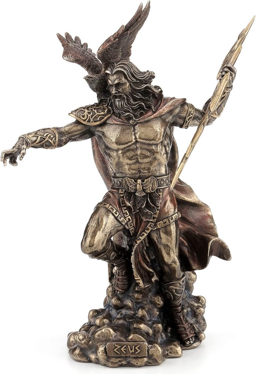 Griekse God Zeus Beeld met Bliksemschicht en Adelaar Decoratie voor op tafel