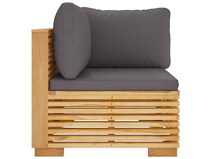 KTHLBRH Ecksofa Garten Kissen dunkelgrau massiv Teak Teakholz, widerstandsfähig, atmosphärisch, weiche Kissen, Lattenrost-Design, einfache Montage, für Terrasse und Terrasse