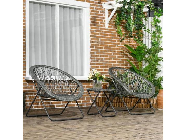 Ensemble de mobilier de jardin pliable pour balcon avec table basse et 2 chaises gris acier pour terrasse et jardin.