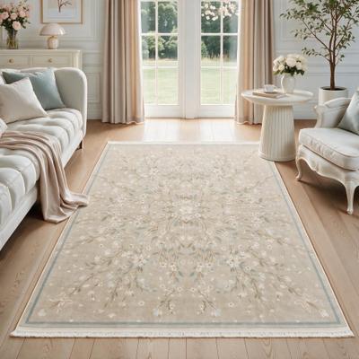 BLUEBELL Boho Floral Washable Area Rug – Soft Non-Slip Low Pile Carpet for Living Room