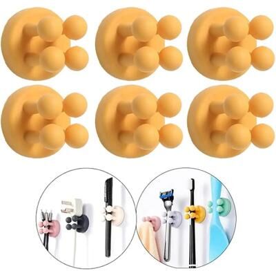 Inspired Living Silicone Toothbrush Holder Wall Mount Waterproof Self Adhesive Bathroom Organizer yellow 6pcs