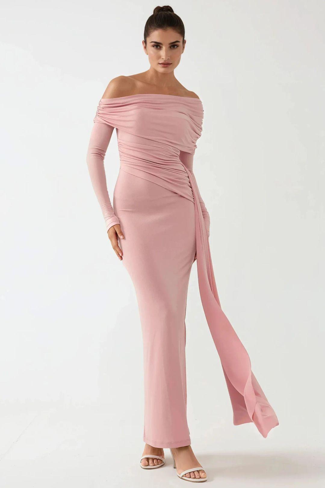 Asymmetrisches Kragen Bodycon Maxi Kleid