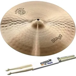 Stagg Genghis Medium Crash Becken 16 mit Sticks (16", Becken), Becken