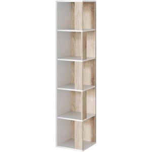 Vicco Bücherregal Lio, weiß / sonoma eiche, Eckregal aus Holz, 5 Fächer, 33,3 x 162,2 x 33,3cm
