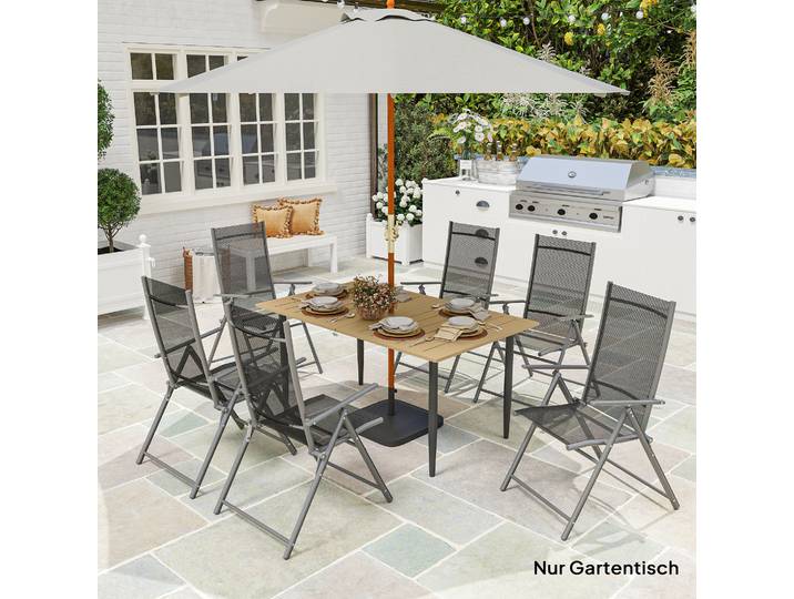Outsunny Table Jardin 150x90cm Acier Marron Trou Parasol Résistante