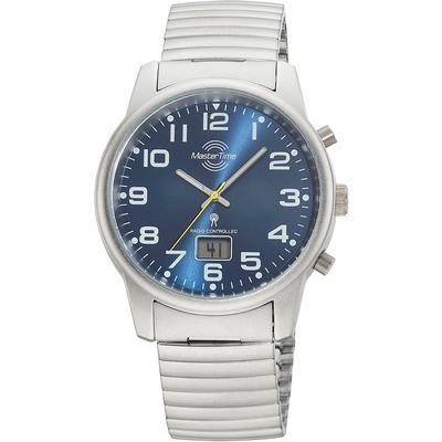 Funkuhr MASTER TIME "Super Power", silber (silberfarben, blau, blau), Armbanduhren, Herren, silberfarben, Funkuhr, Armbanduhr, Quarzuhr, Herren, Datum, Leuchtzeiger, Flexband, Zugband