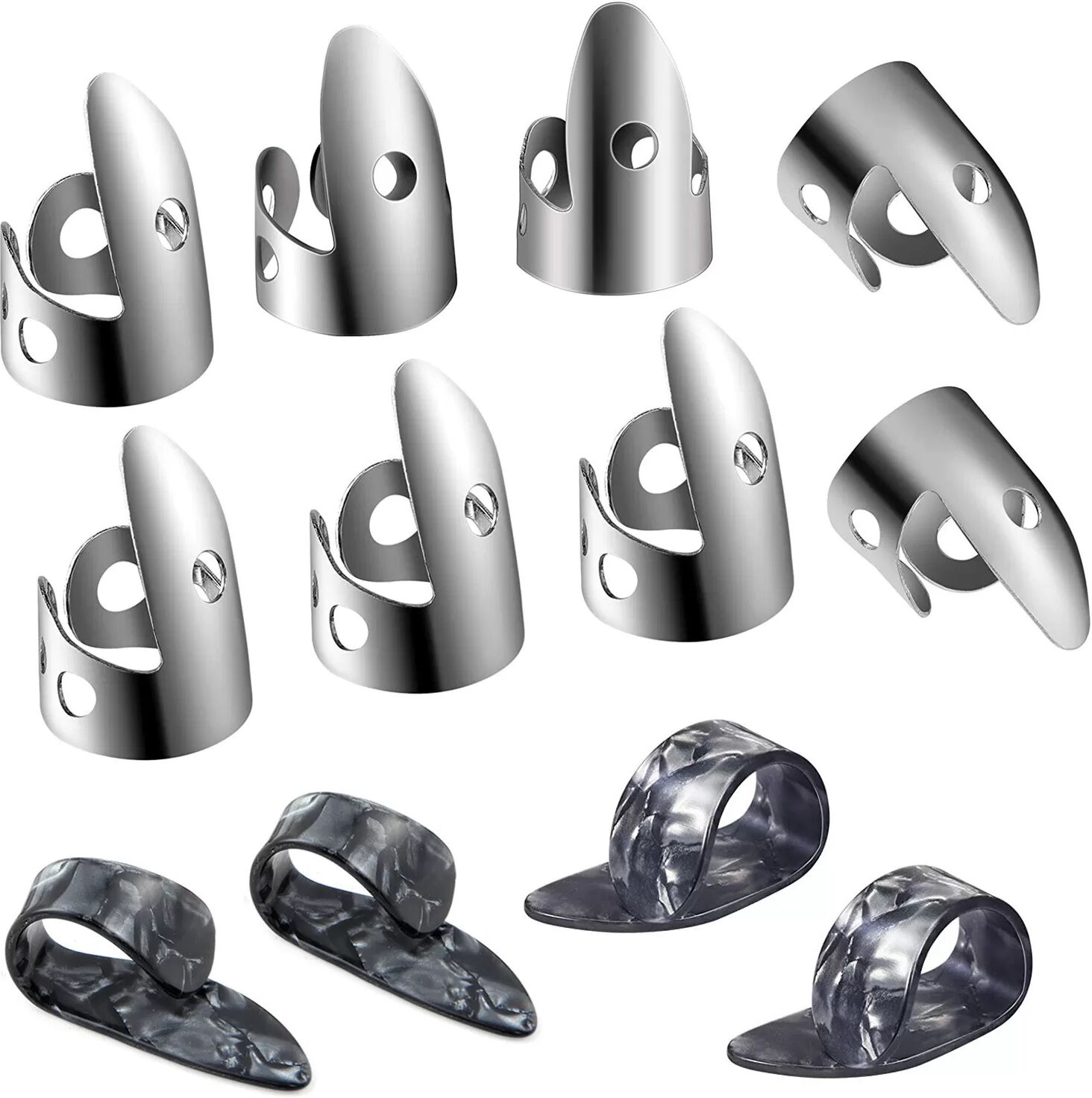 INF Pack de 12 médiators pour guitare, protège-doigts argentés pour guitare, ukulélé