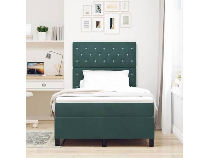 KTHLBRH Doppelbett Samt Dunkelgrün 120 x 190 cm Verstellbares Kopfteil aus massivem Kiefernholz, Taschenfedern, Traglast 280 kg