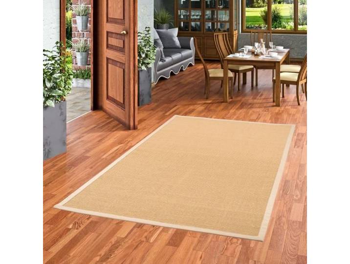 Sisal Natura Tapis Miel - Bordure Beige - 150x150 cm