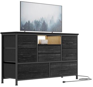Garvee Chest of Drawers, Fabric Dresser with 8 Fabric Drawers & LED Lights & Power Outlets